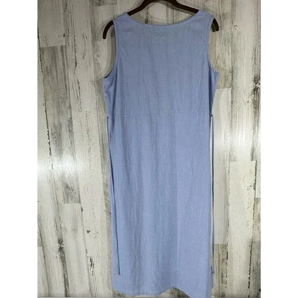 Dakini Sleeveless Shift Dress Small Light Blue Lyocell Linen Blend USA Tie Back - Picture 2 of 8